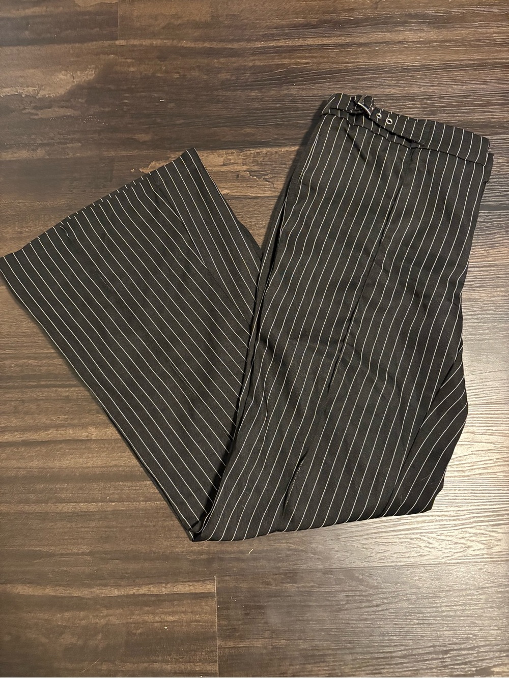 SHEIN Black Pinstripe Boot-Cut Dress Pants